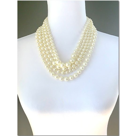 J. Crew Cascading Multistrand Faux Pearl Statement Necklace EUC - Picture 2 of 5